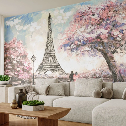 Fototapet Premium Sand - April gåtur rundt i Paris - By, Eiffeltårnet, Park Alley - 100x70 cm