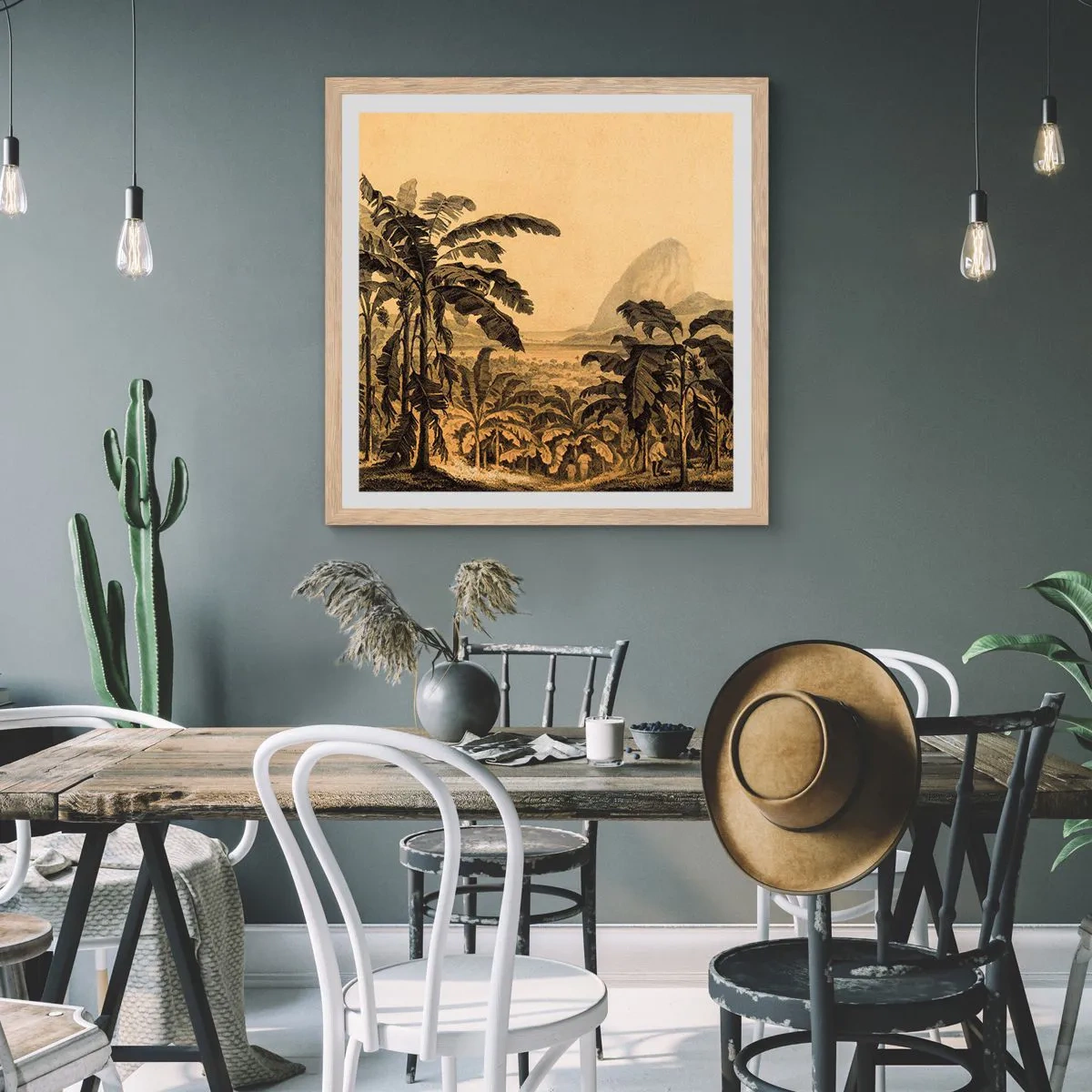 Plakat i ramme af lyst egetræ - I en kolonial atmosfære - 50x50 cm