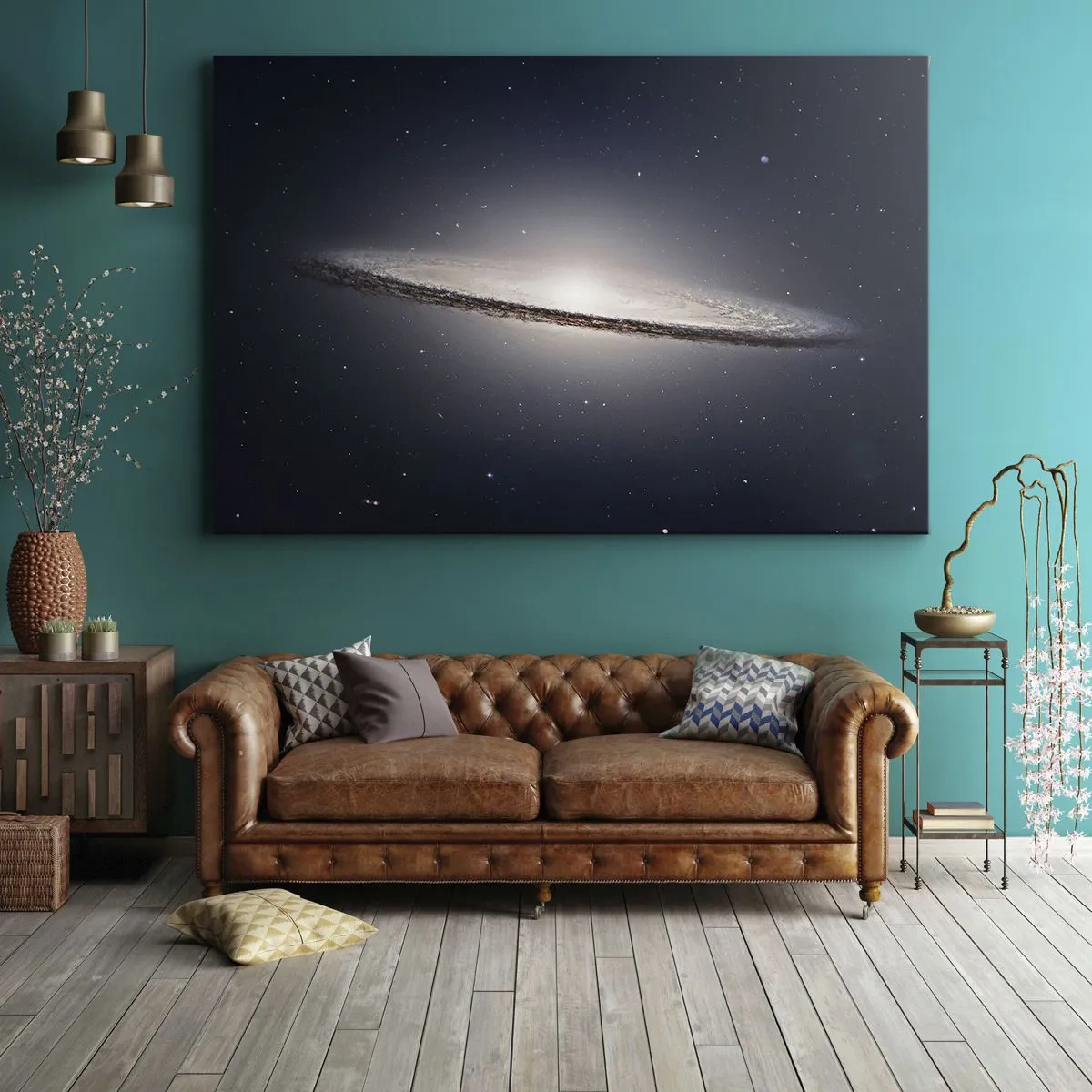 Lærredstryk - Billede på lærred - En spiralgalakse mod en baggrund af stjerneklar plads - 70x50cm - Der var engang i en galakse langt, langt borte.... - Moderne vægdekoration til stue og soveværelse ARTTOR