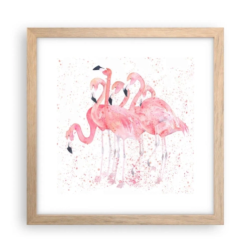 Plakat i ramme af lyst egetræ - Lyserød ansambl - 30x30 cm