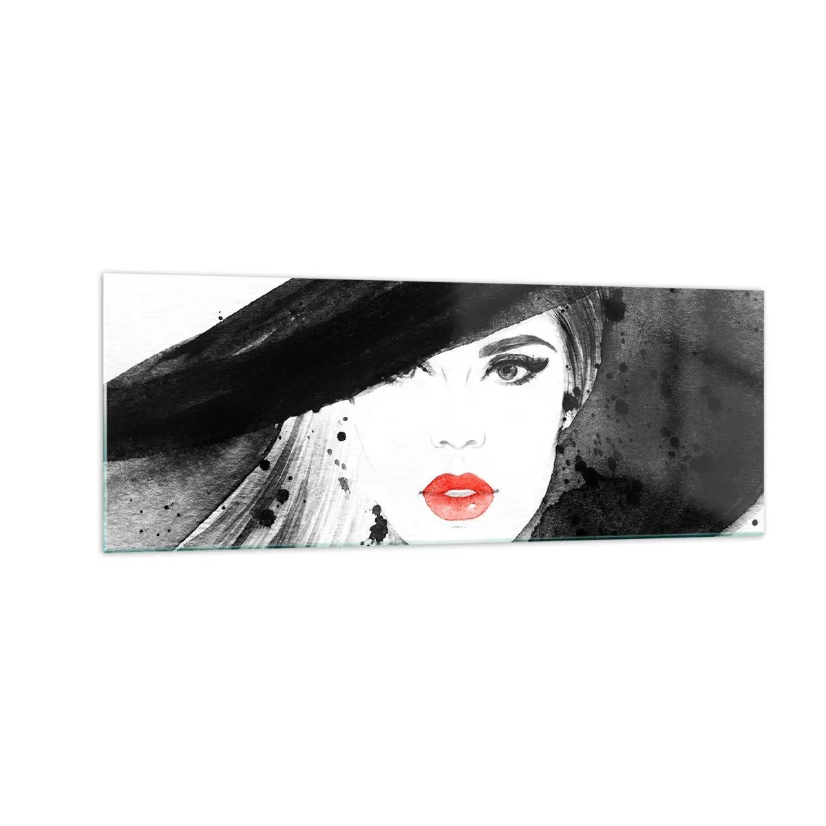 Billede på glas - Dame i sort - 140x50 cm