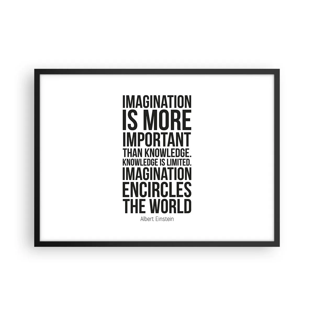 Plakat i sort ramme - Einstein om fantasiens kraft - 70x50 cm