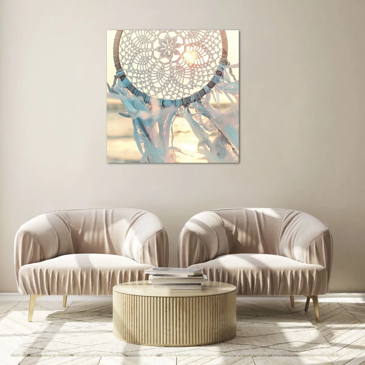 Billede på glas - Totem med blonder - 70x70 cm