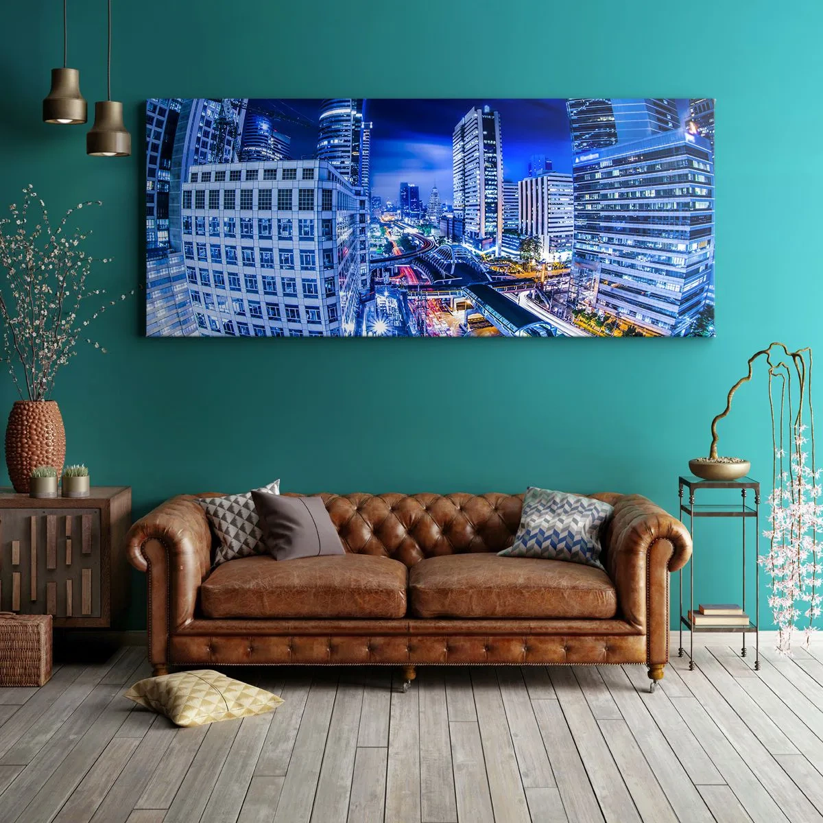 Lærredstryk - Billede på lærred - Nattens rytmer i byen - 100x40 cm