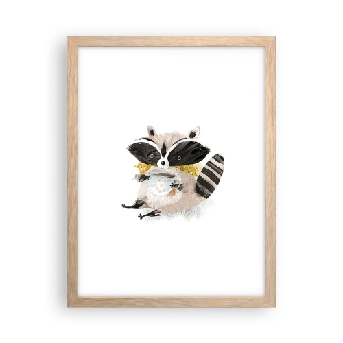 Plakat i ramme af lyst egetræ - Min ven vaskebjørnen - 30x40 cm