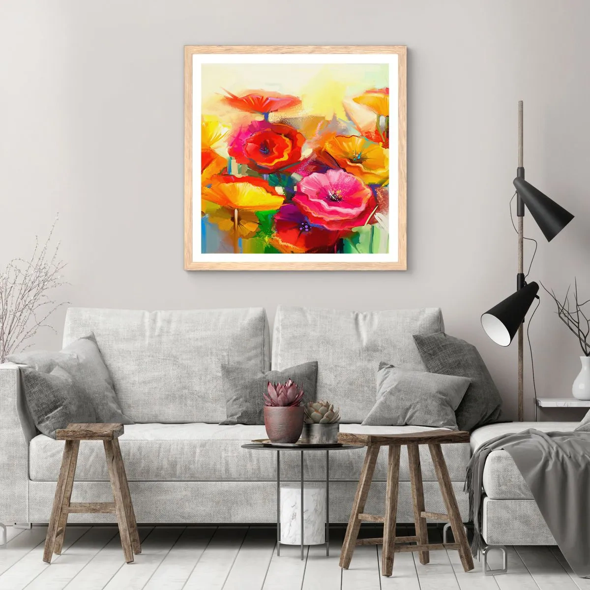 Plakat i ramme af lyst egetræ - Ikke kun rødt - 60x60 cm