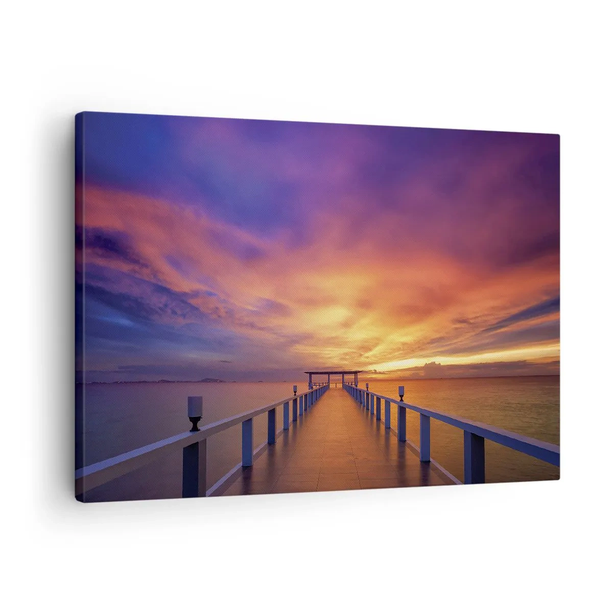 Lærredstryk - Billede på lærred - En mole, der fører ud til havet under solnedgang - 70x50cm - Uden ende - Moderne vægdekoration til stue og soveværelse ARTTOR