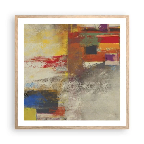 Plakat i ramme af lyst egetræ - Geometri af farver - 60x60 cm