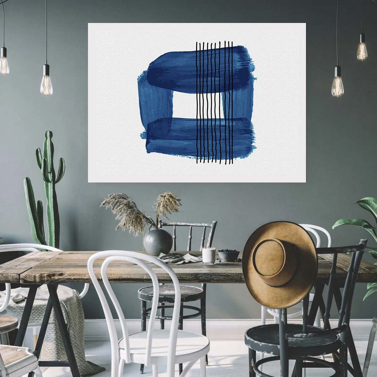 Plakat - Blå-sort sammensætning - 50x40 cm