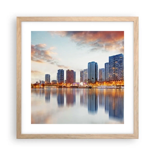 Plakat i ramme af lyst egetræ - Den monumentale ro i Paris - 40x40 cm