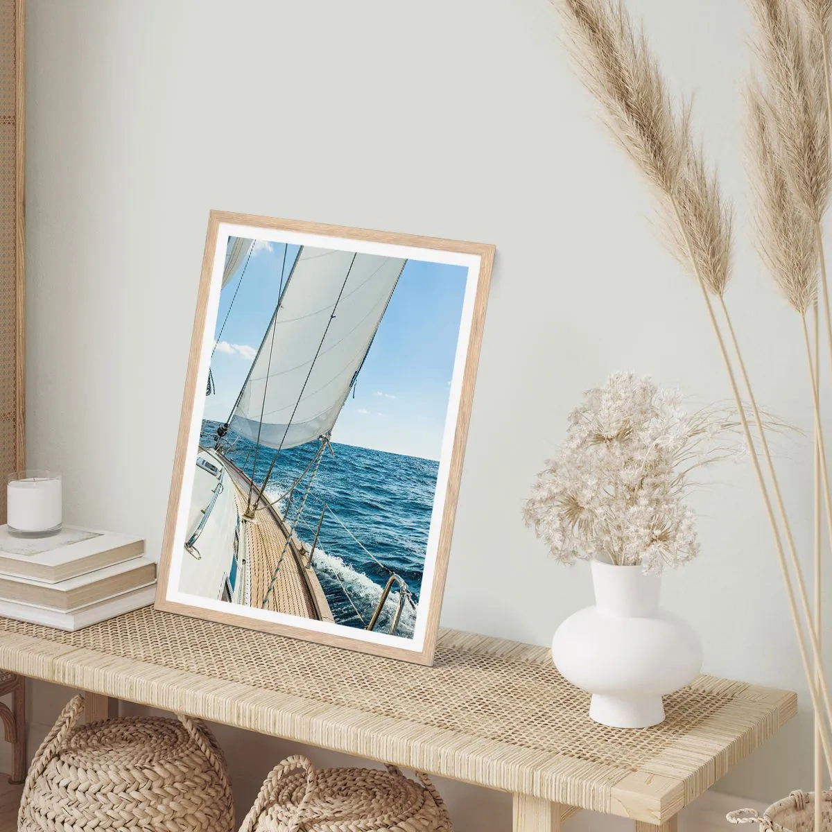 Plakat i ramme af lyst egetræ - Ahoj , eventyr - 70x100 cm