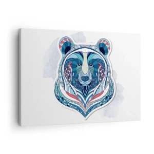 Lærredstryk - Billede på lærred - Geometrisk bjørn i nuancer af blå og rød - 70x50cm - Eviva Grønland! - Moderne vægdekoration til stue og soveværelse ARTTOR