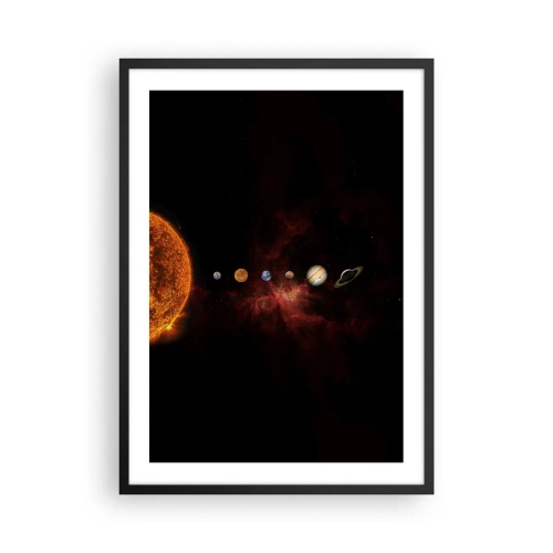 Plakat i sort ramme - Solsystemet med planeter mod baggrunden af rummet - 50x70cm - Vores nabolag - Moderne vægdekoration til stue og soveværelse ARTTOR