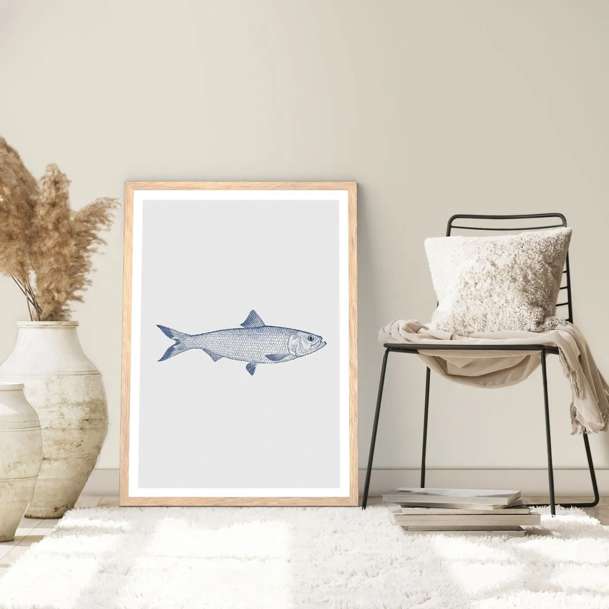 Plakat i ramme af lyst egetræ - Hilsner fra de nordlige have - 70x100 cm