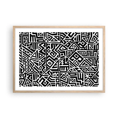 Plakat i ramme af lyst egetræ - Præcolumbiansk sammensætning - 70x50 cm