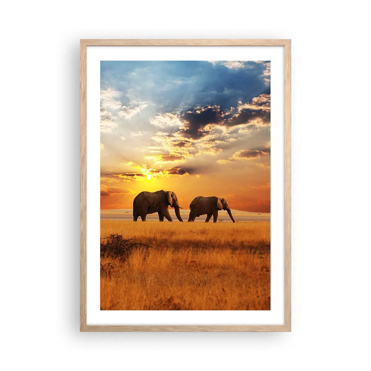 Plakat i ramme af lyst egetræ - Familievandring - 50x70 cm