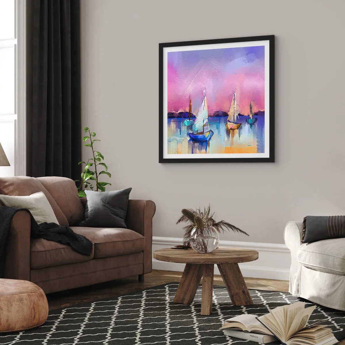 Plakat i sort ramme - Retning: brede farvande - 50x50 cm