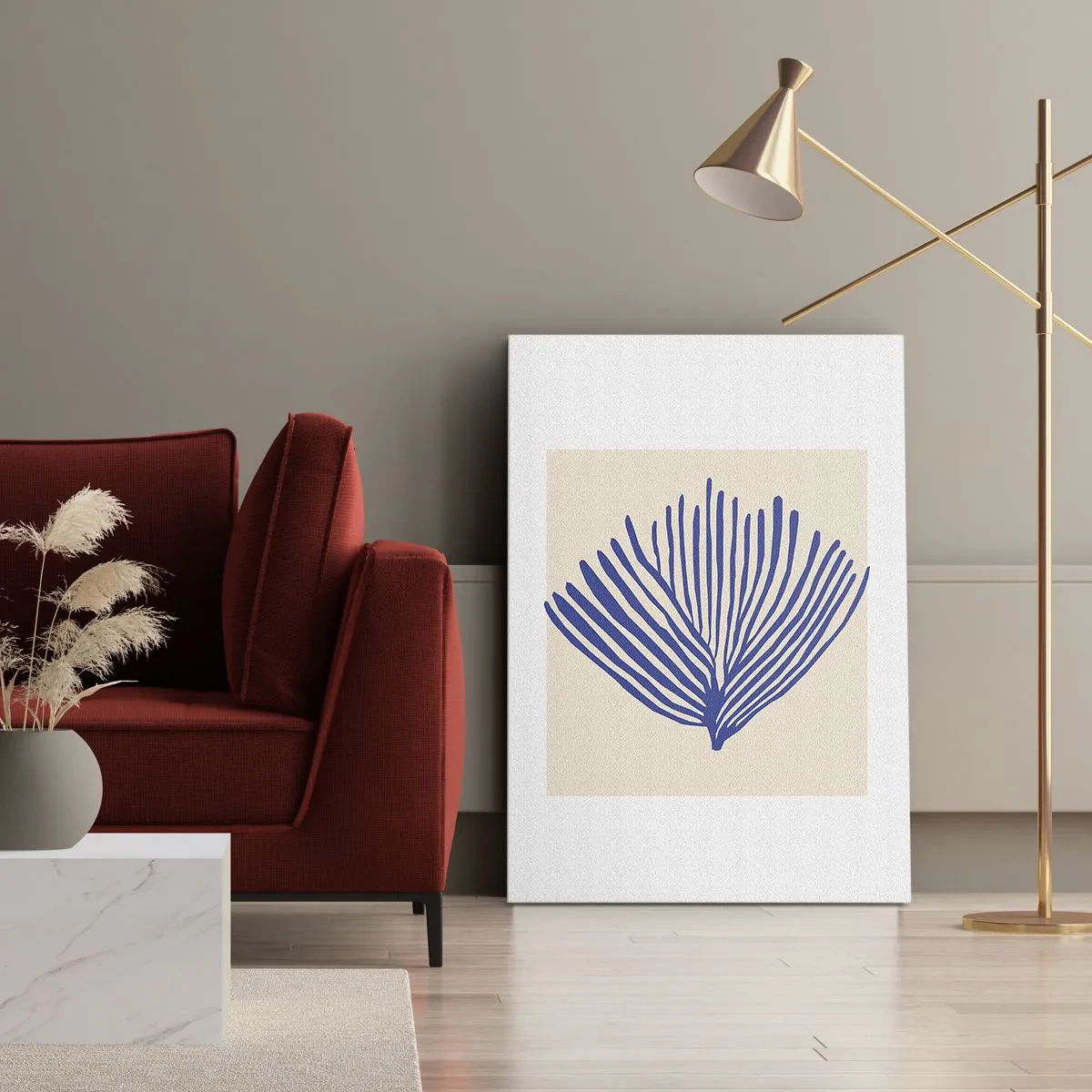 Lærredstryk - Billede på lærred - Blå vifte - 80x120 cm