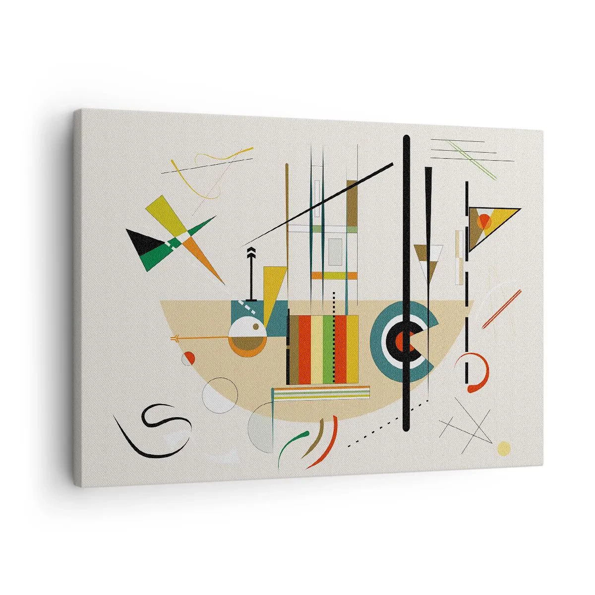 Lærredstryk - Billede på lærred - Farverig abstraktion med geometriske former - 70x50cm - Og verden griner - Moderne vægdekoration til stue og soveværelse ARTTOR