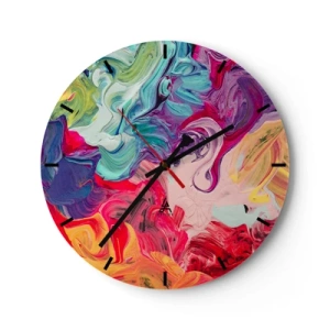 Vægur, Uret - En abstrakt blanding af farver i intense nuancer - 30x30cm - Farvernes fødsel - Moderne vægdekoration til stue, køkken og soveværelse ARTTOR