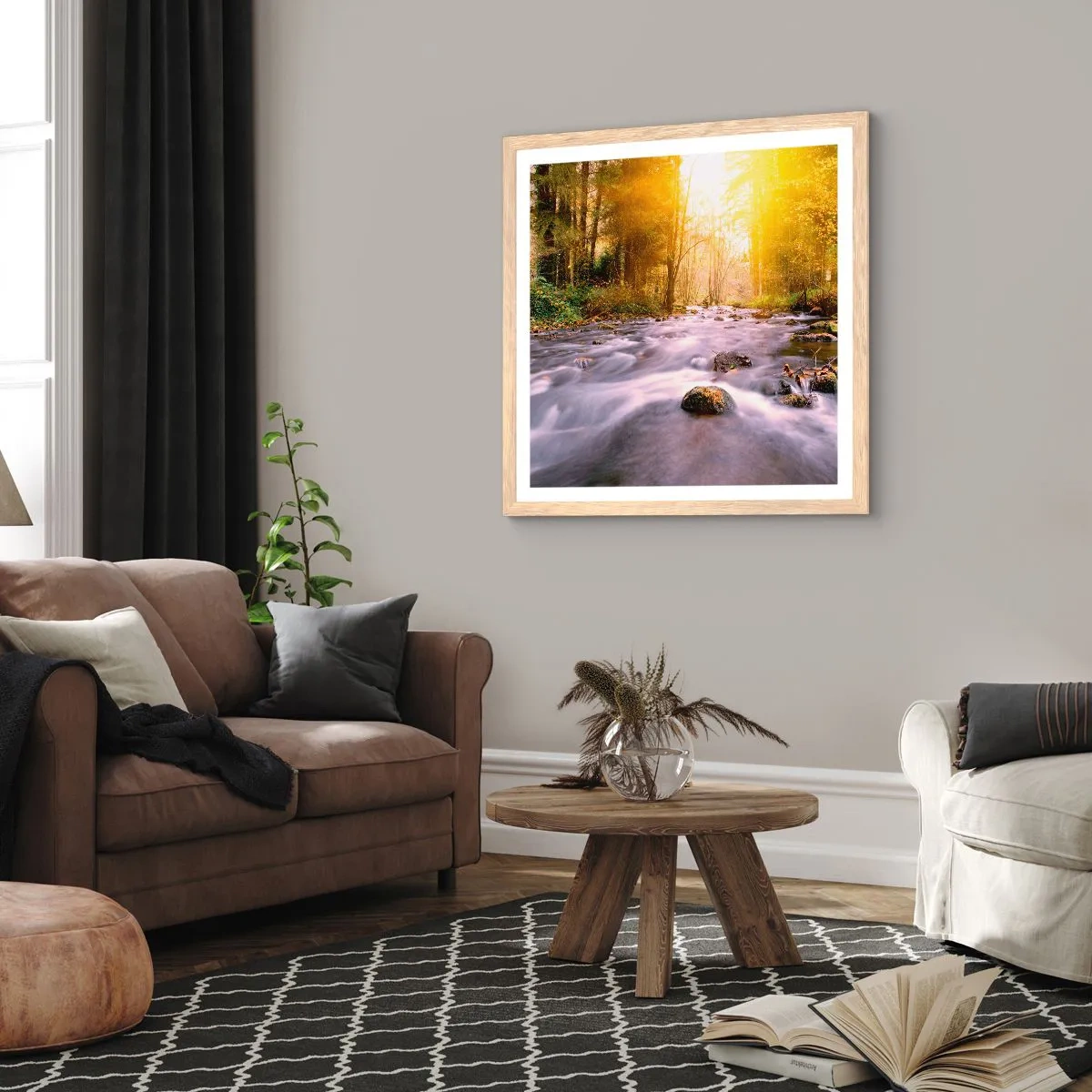 Plakat i ramme af lyst egetræ - Malachit i sølv- og guldfatning - 30x30 cm