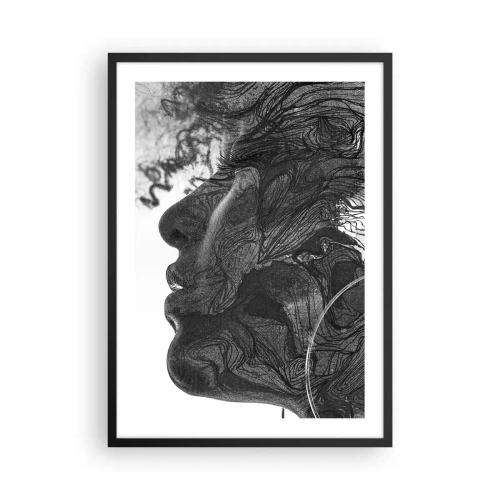 Plakat i sort ramme - Profil af en kvindes ansigt med abstrakte mønstre og detaljer - 50x70cm - Forviklet i drømme - Moderne vægdekoration til stue og soveværelse ARTTOR