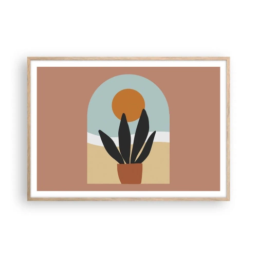 Plakat i ramme af lyst egetræ - Små glæder - 100x70 cm