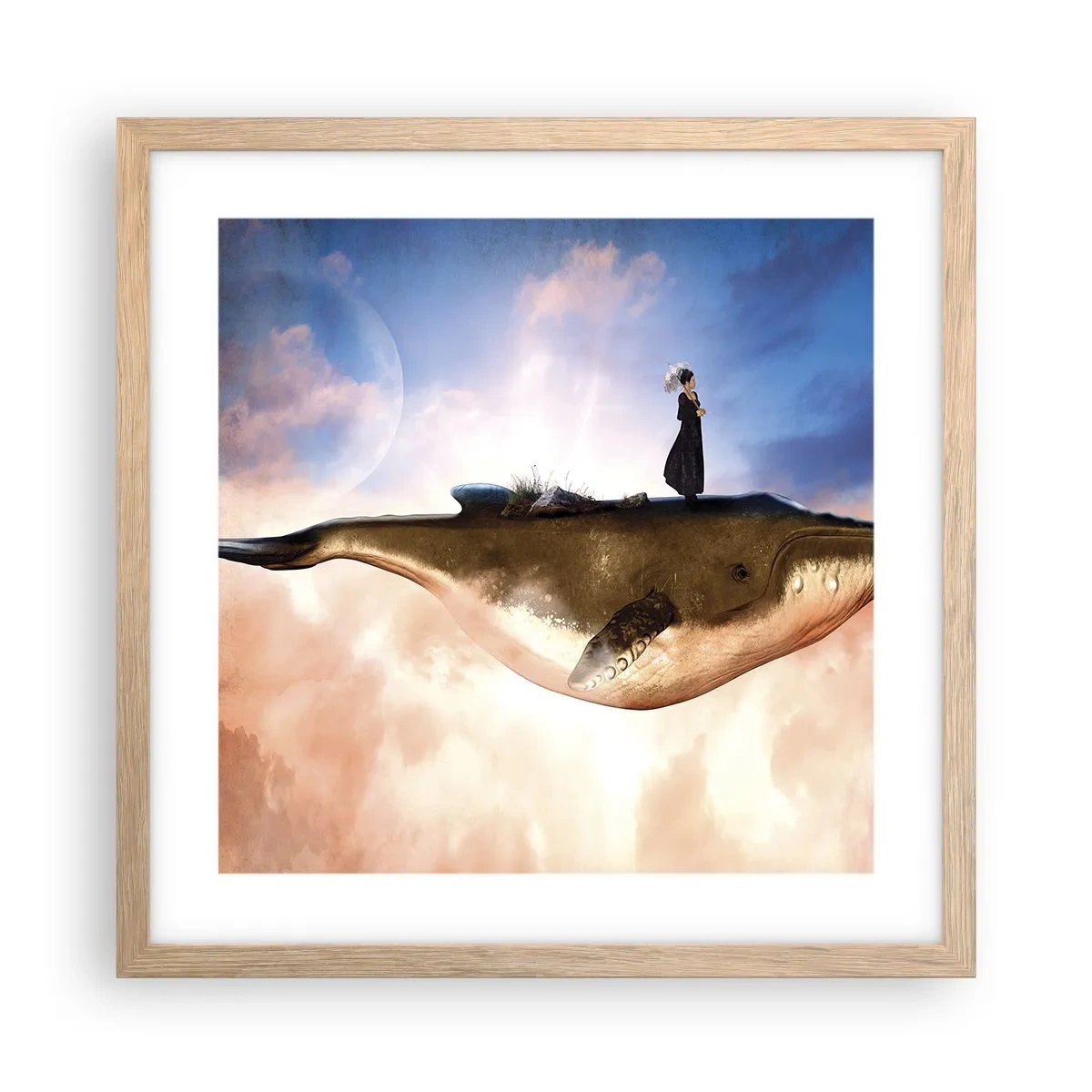 Plakat i ramme af lyst egetræ - En surrealistisk rejse - 40x40 cm