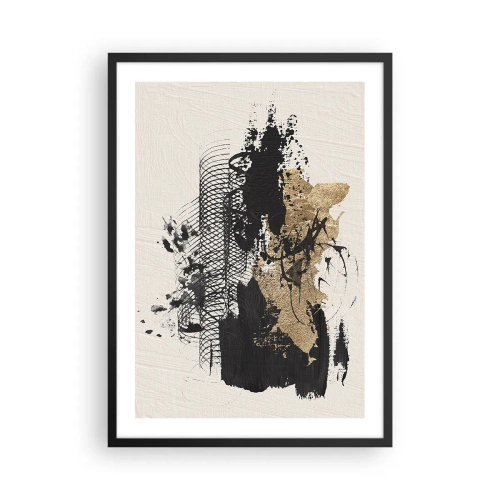 Plakat i sort ramme - Abstrakt komposition i nuancer af sort og guld - 50x70cm - Komposition med lidenskab - Moderne vægdekoration til stue og soveværelse ARTTOR