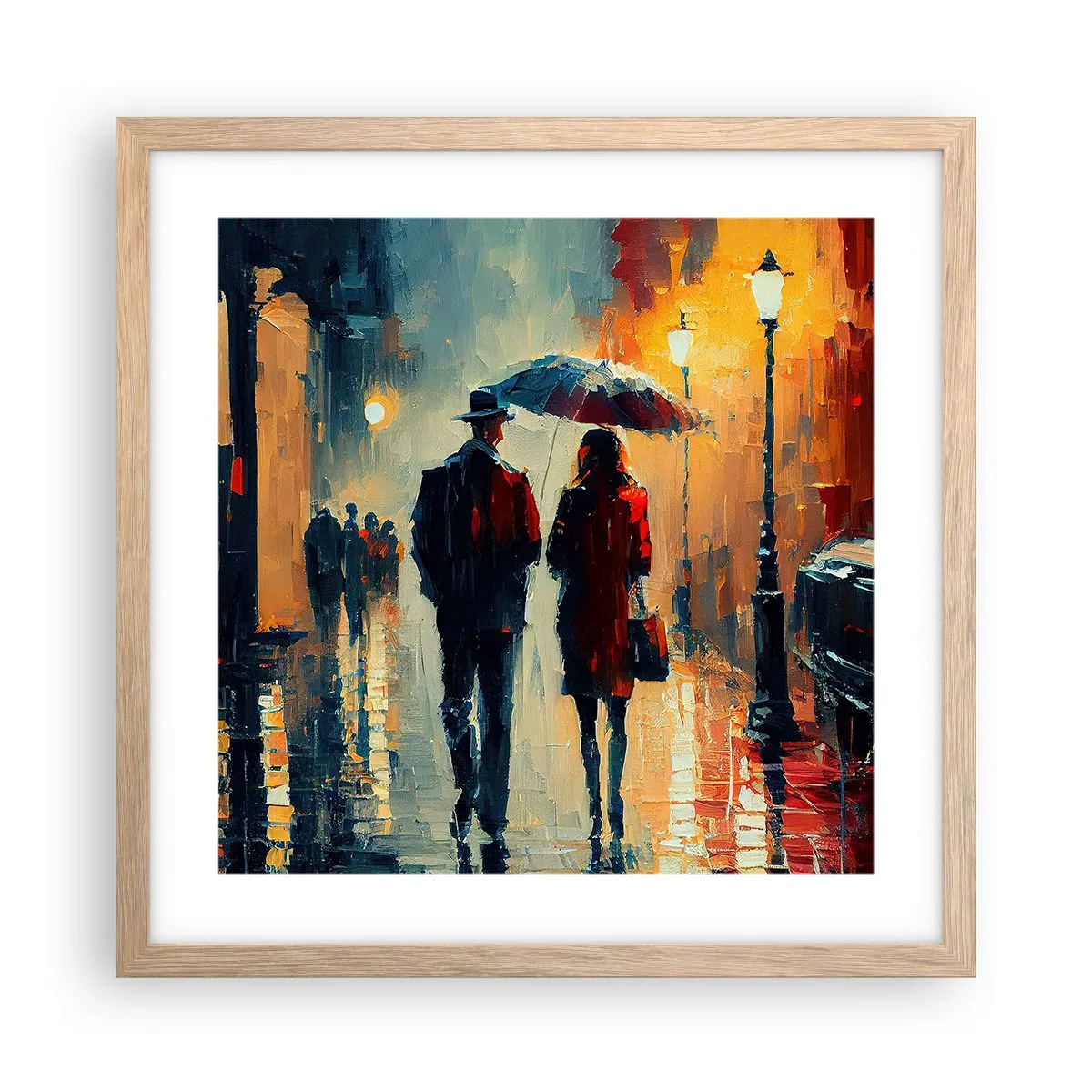 Plakat i ramme af lyst egetræ - Urban kærlighedshistorie - 40x40 cm