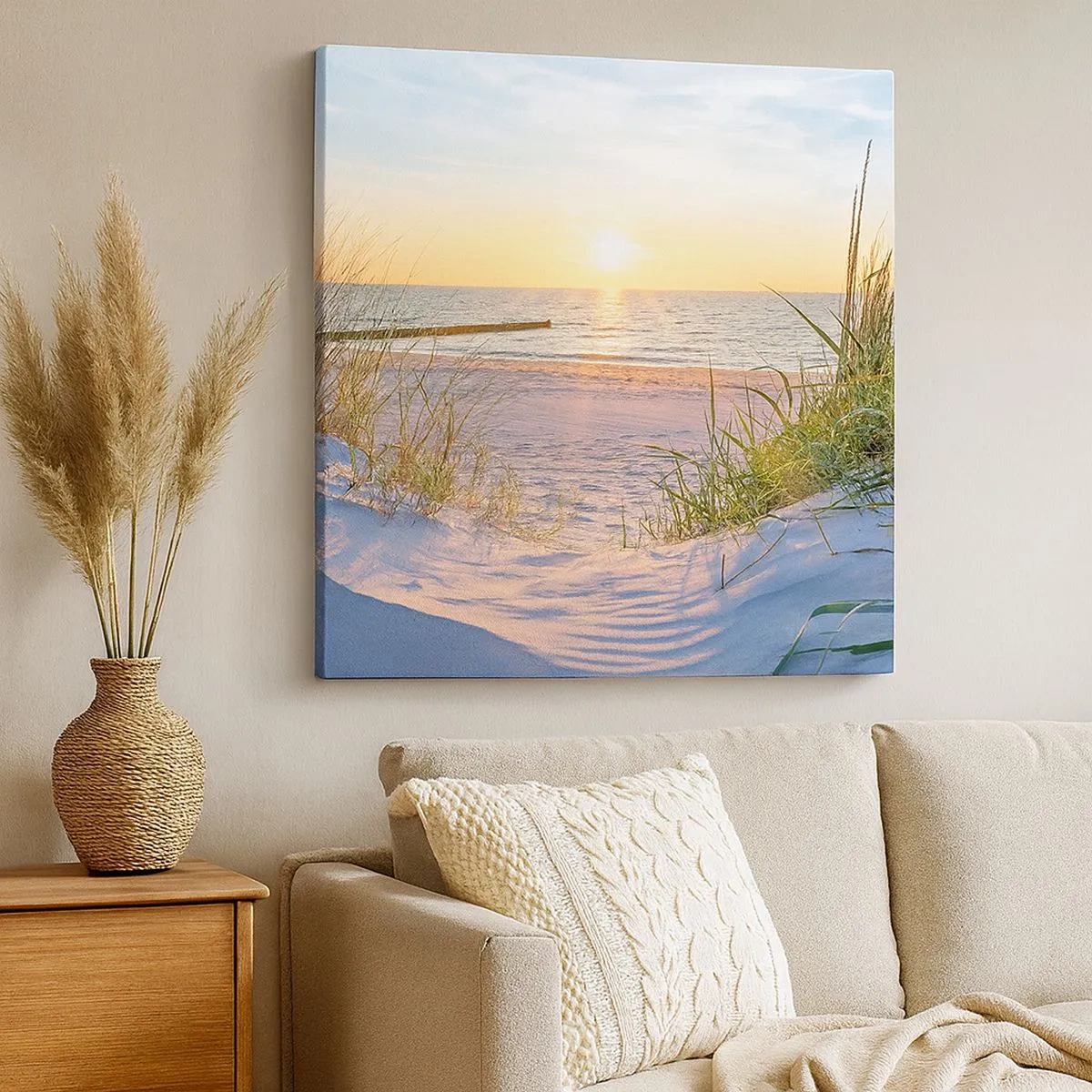 Lærredstryk - Billede på lærred - Havet brummer, fuglene synger, en vild strand midt i græsset.... - 30x30 cm