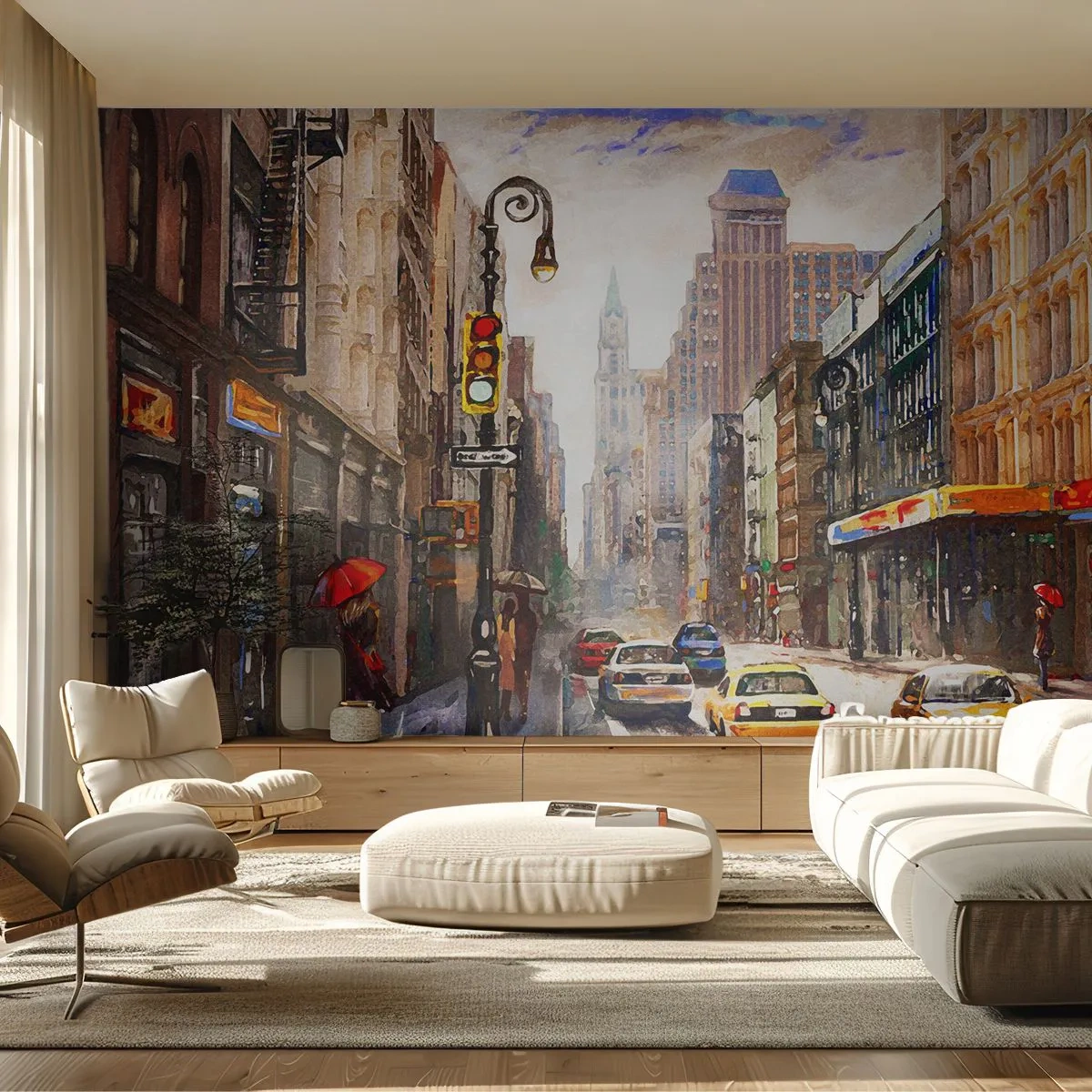 Fototapet Premium Canvas - New York - også farverig i regnvejr - New York, By, Manhattan - 200x140 cm