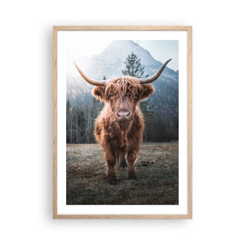 Plakat i ramme af lyst egetræ - Hilsner fra en eng i bjergene - 50x70 cm