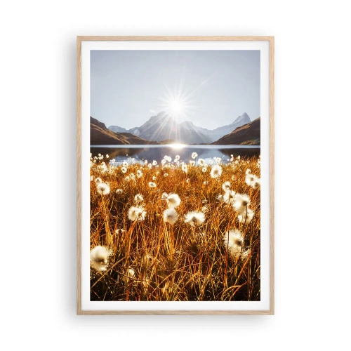 Plakat i ramme af lyst egetræ - Hårdhed af sten, blødhed af græs - 70x100 cm
