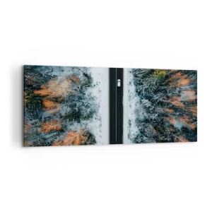 Lærredstryk - Billede på lærred - Skær gennem vinterskoven - 120x50 cm