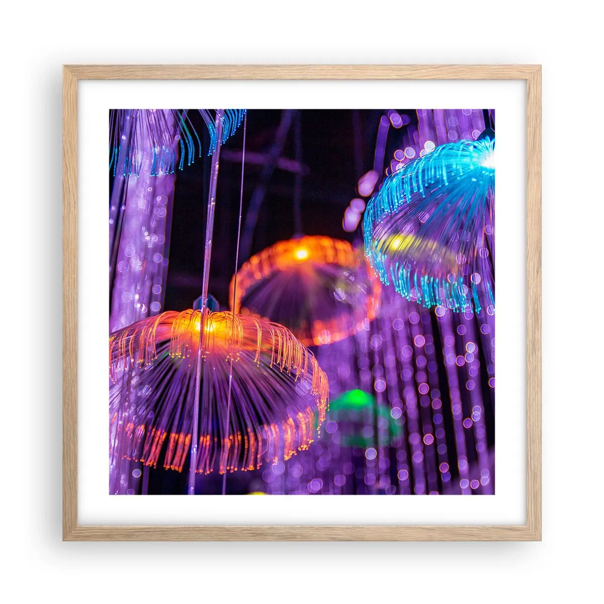 Plakat i ramme af lyst egetræ - Lysende springvand - 50x50 cm
