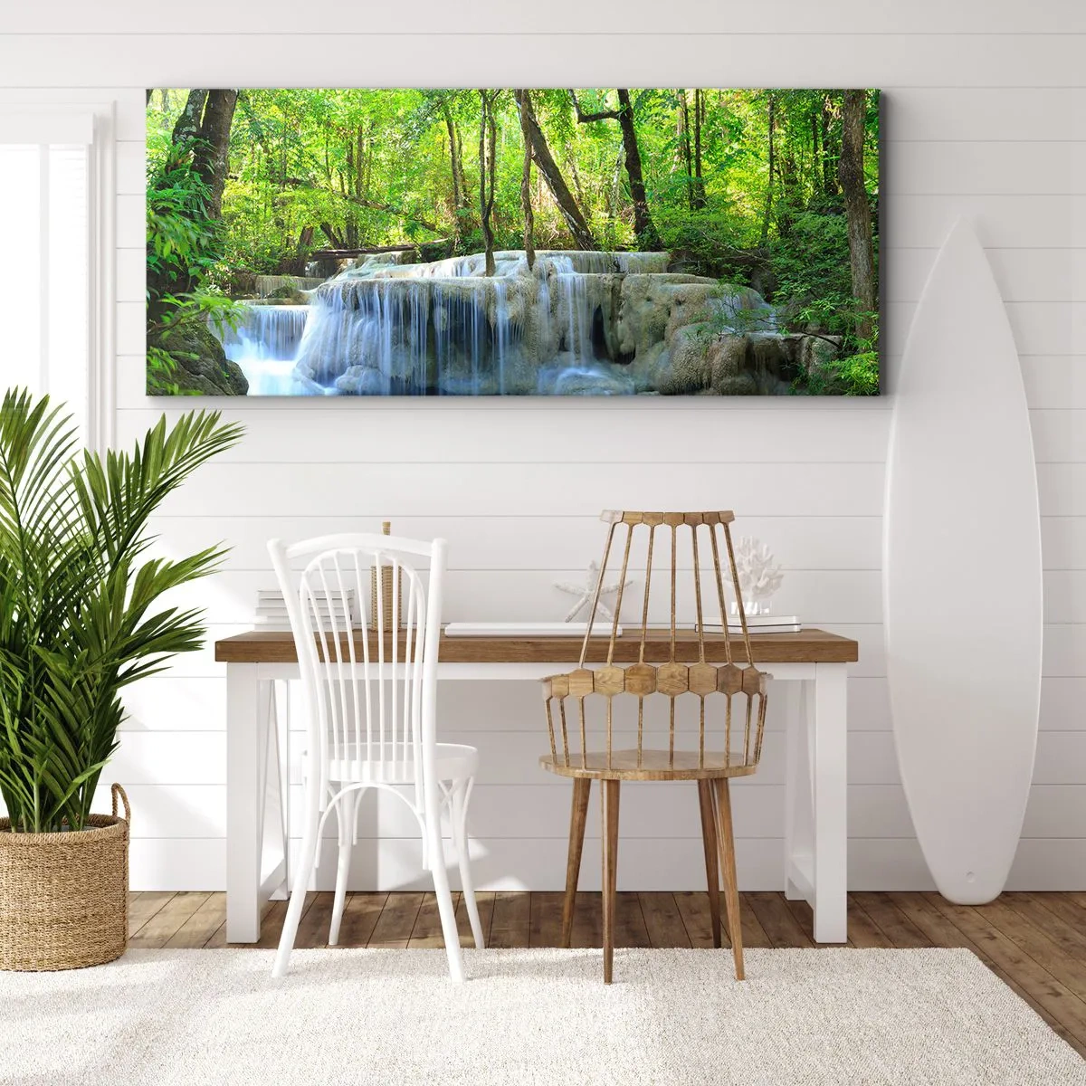 Lærredstryk - Billede på lærred - Drukner i turkis og grønt - 160x50 cm