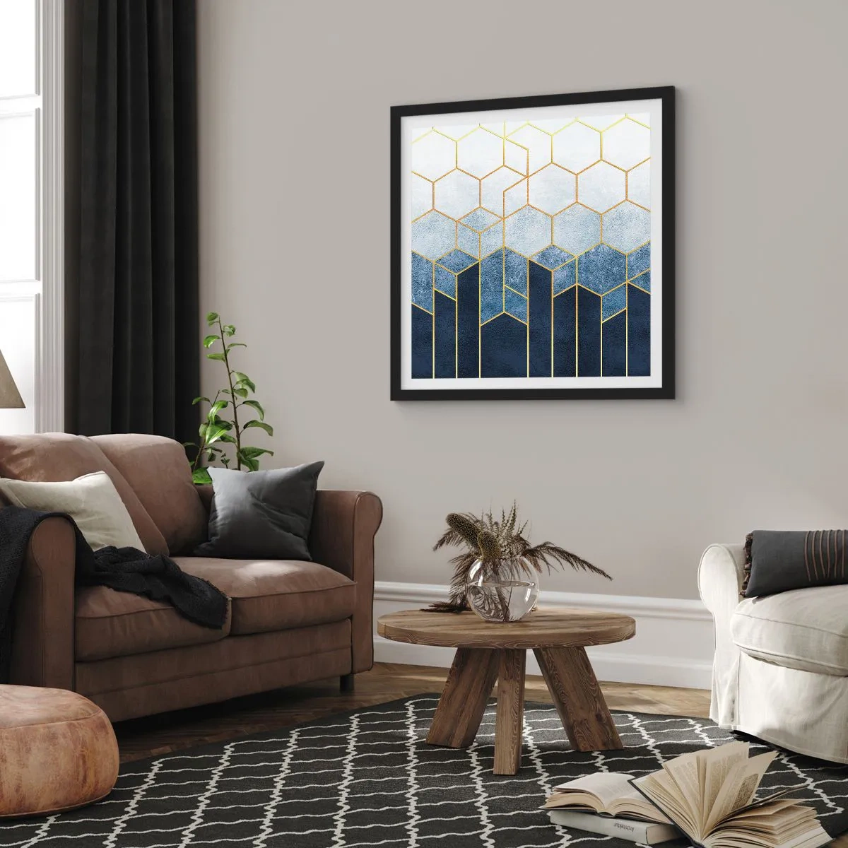 Plakat i sort ramme - Komposition i synkoperet rytme - 60x60 cm