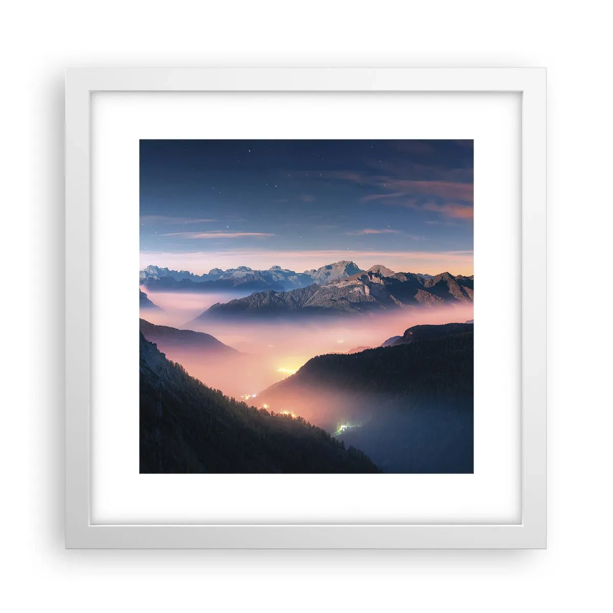 Plakat i hvid ramme - Lys i dalene - 30x30 cm