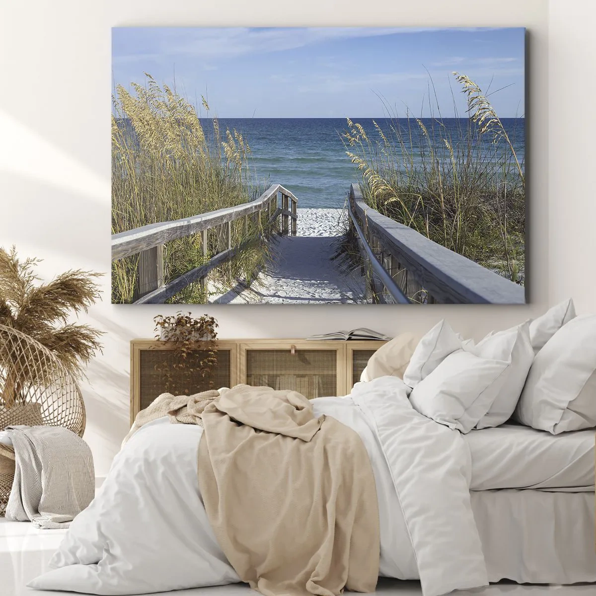 Lærredstryk - Billede på lærred - Sti til stranden med havudsigt - 70x50cm - I solen, i vinden - Moderne vægdekoration til stue og soveværelse ARTTOR