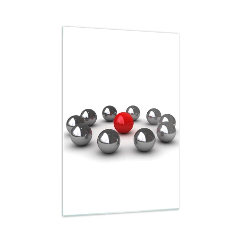 Billede på glas - Cirkel i sølv og rød - 70x100 cm