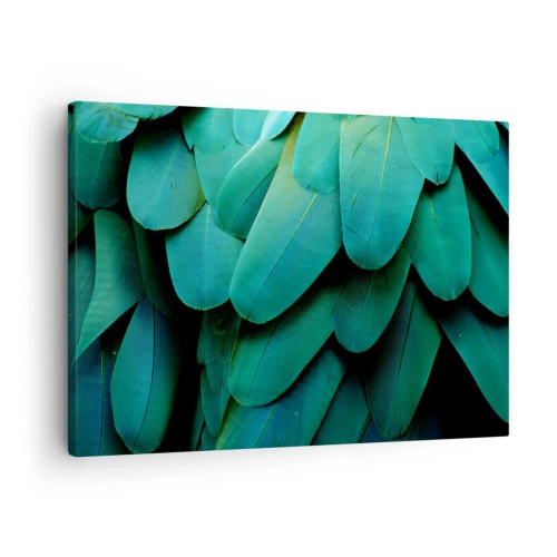 Lærredstryk - Billede på lærred - Fjerdetaljer i grønne nuancer - 70x50cm - Papegøjenaturens præcision - Moderne vægdekoration til stue og soveværelse ARTTOR