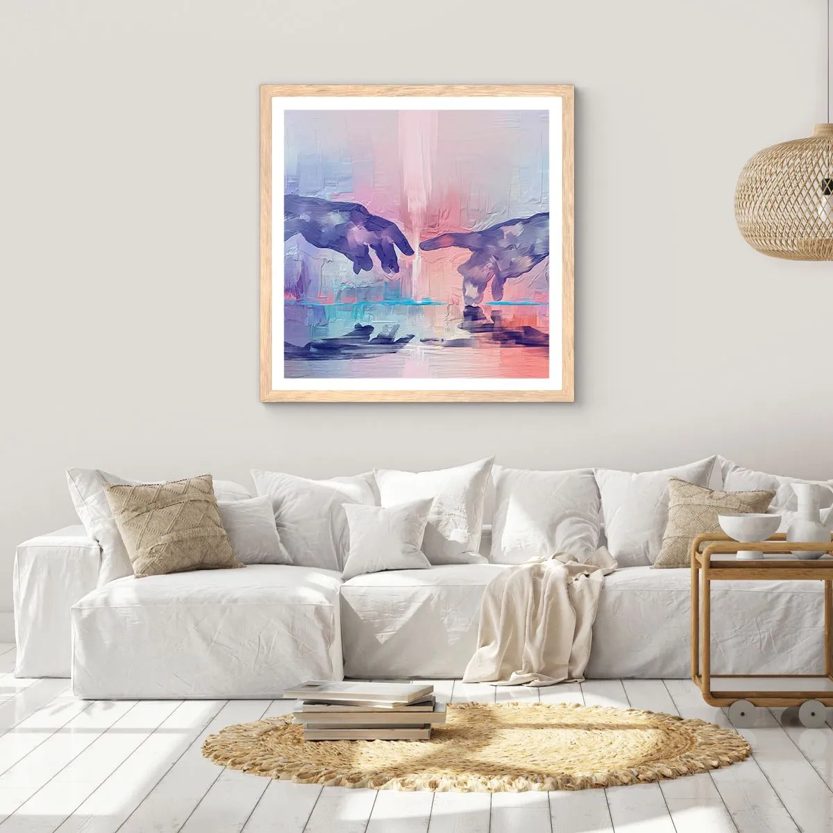 Plakat i ramme af lyst egetræ - Den guddommelige gnist af liv - 50x50 cm