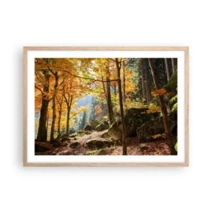 Plakat i ramme af lyst egetræ - Tid til at slappe af - 70x50 cm