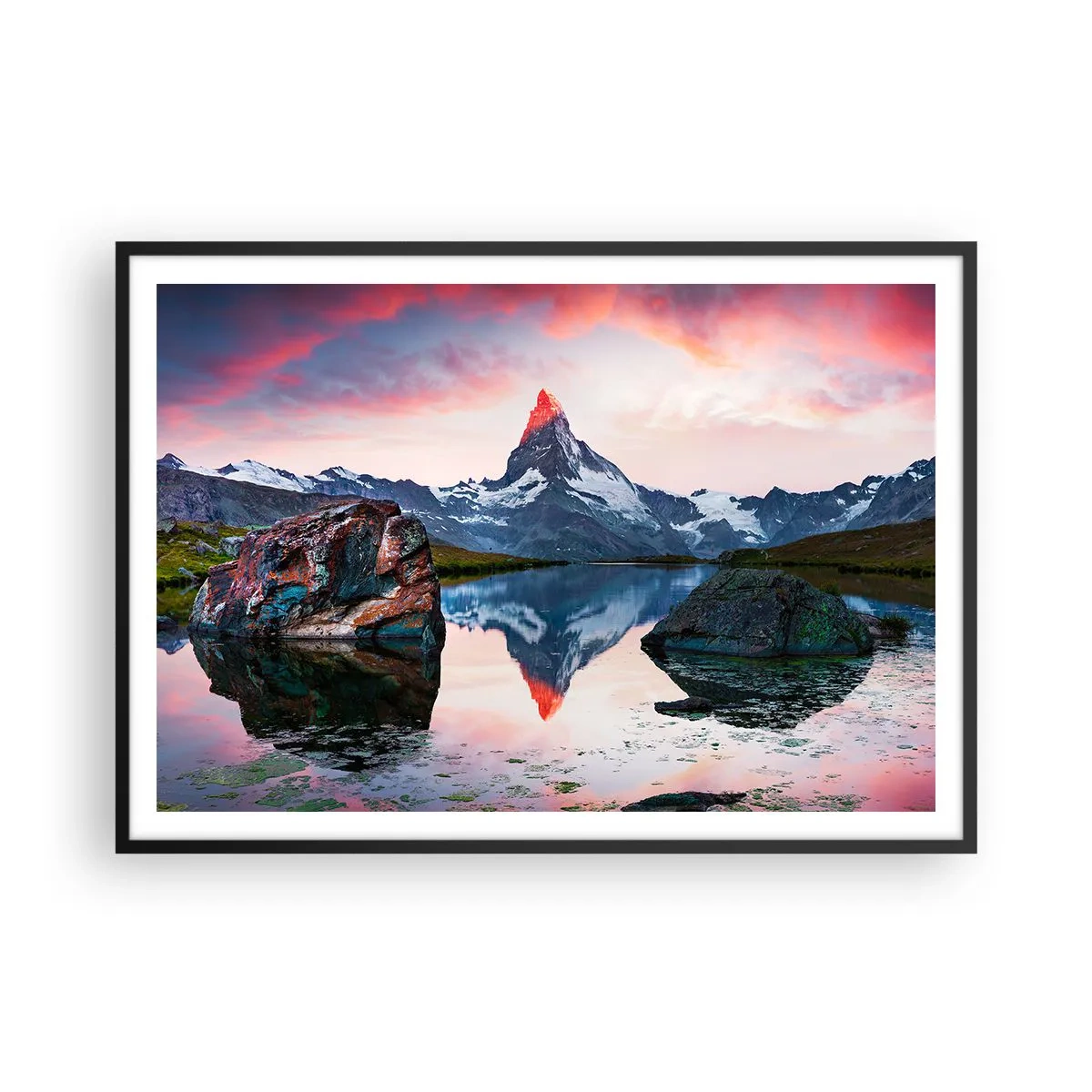 Plakat i sort ramme - Bjergenes hjerte er varmt - 100x70 cm
