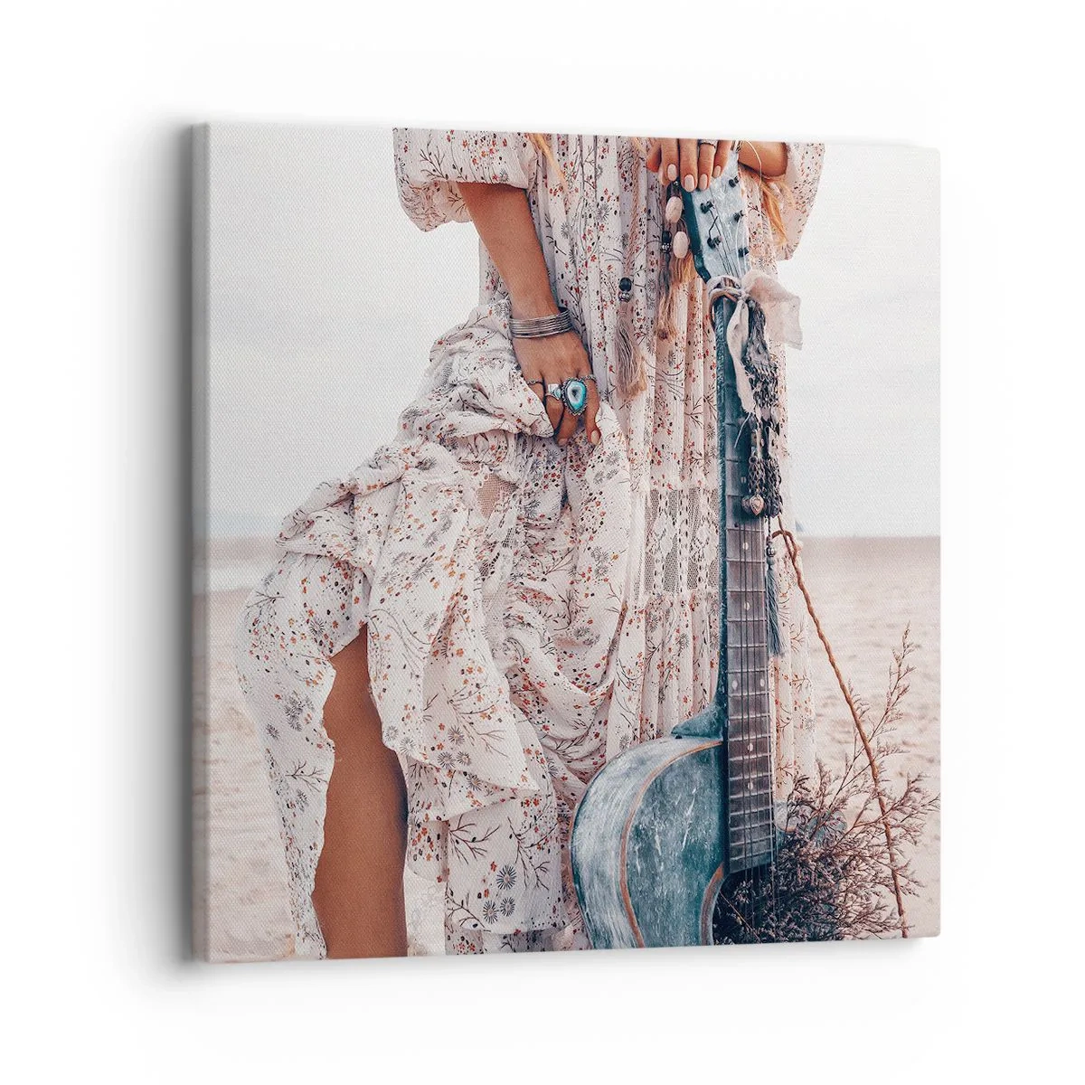 Lærredstryk - Billede på lærred - Børn blomster på vej - 30x30 cm