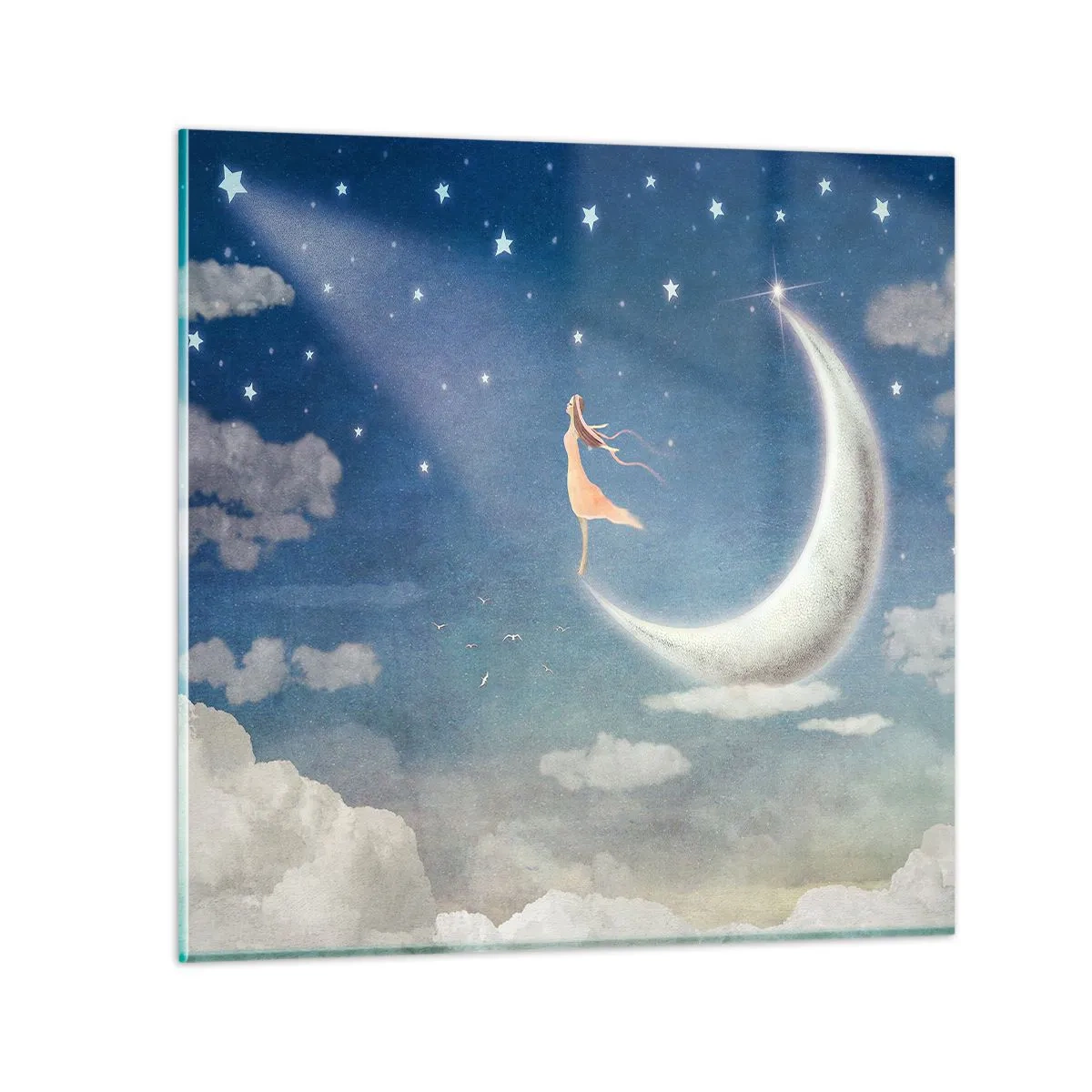 Billede på glas - Blå bejler - 50x50 cm