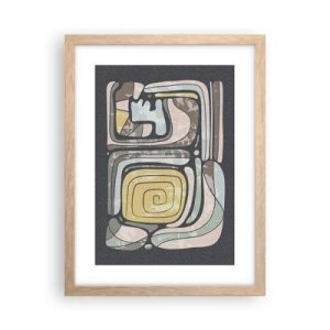 Plakat i ramme af lyst egetræ - Abstraktion i en præcolumbiansk ånd - 30x40 cm