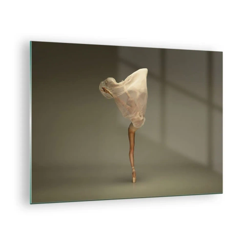 Billede på glas - En danser i en delikat positur med løftet slør - 70x50cm - Den er ved at flyve - Moderne vægdekoration til stue og soveværelse ARTTOR