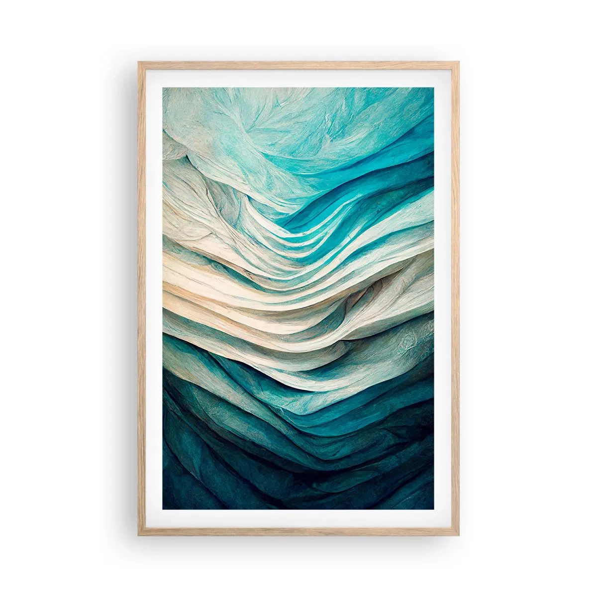 Plakat i ramme af lyst egetræ - Blå umættelighed - 61x91 cm